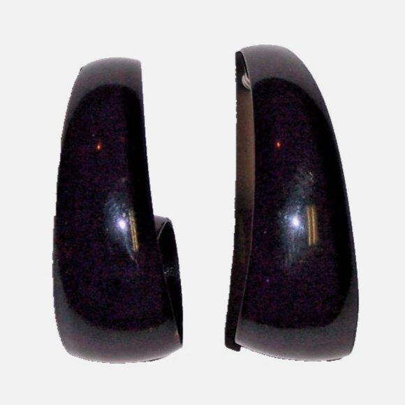 Vintage 90s Retro Y2K Black Plastic Swirly Hoop Fashion Earrings - Picture 3 of 3